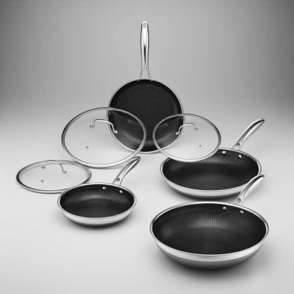 7-Piece Clad Hybrid Cookware Set with Lids & Wok